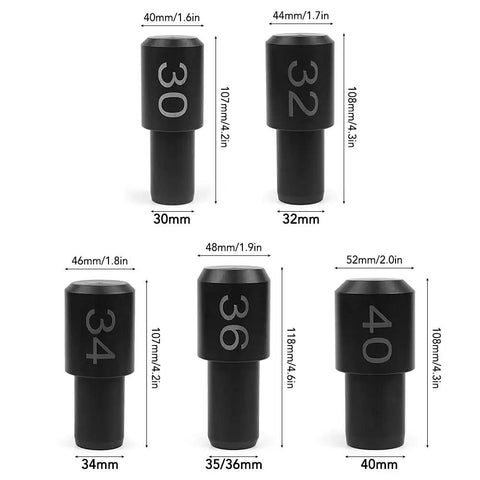 Front Fork Seal Installation Tool For Bikes, Dust Seal Driver Kit 32 To 40mm, five size options, black cylinders, easy insertion.