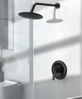 Matte Black Wall Mounted Rain Shower System With 9 Inch Rain Shower Head, Three-Way Shower Set, Single-Handle Trim Kit And Rough-In Valve