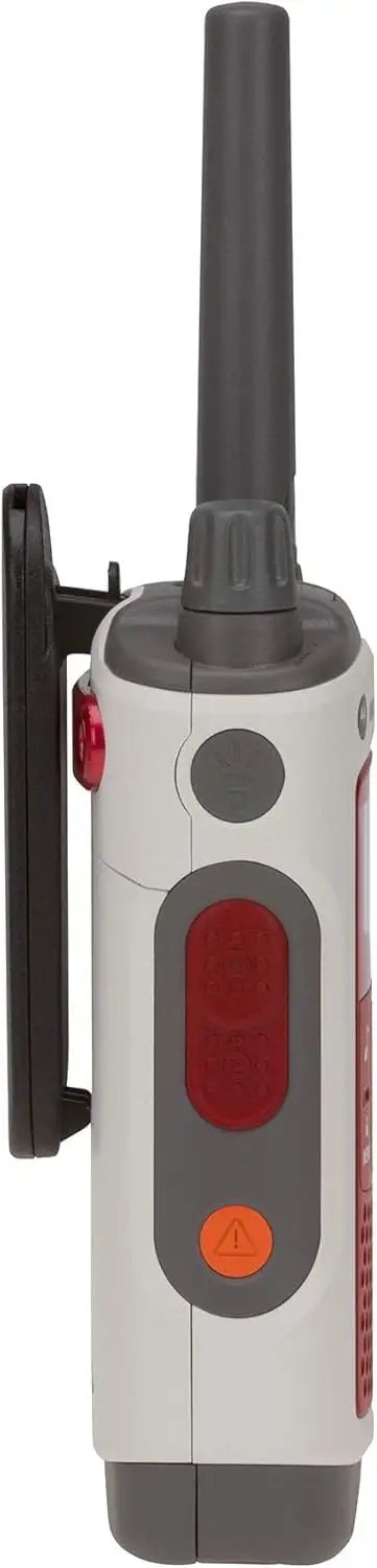 Two Way Radio Duo Pack For Outdoor Prepper Ready With 22 Channels And 35 Mile Range T482 Talkabout IP54 Weatherproof Rechargeable Built In Flashlight White And Red LEDs Red Cross Emergency Prep White With Red Accents 2 Pack