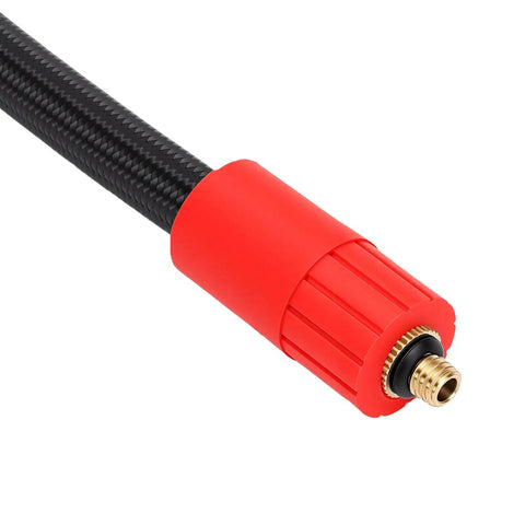 Badass Flexible Tire Inflator Extension Tube 16 Cm With M6 Quick Connect Clip On Air Chuck Hose, black braided hose with red connector