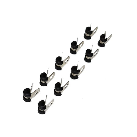 Badass Stainless Steel Brake Line Clips With Durable Neoprene Cushions Fight Rust Salt Buildup Clamp Fuel Lines Cables Vise Action Grip Quick Swap Rigid 10 Piece Set, shown in a row.