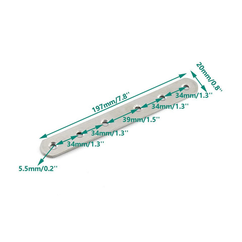 4 Pack Flat Mending Plate For Wood Stainless Steel Straight Brackets 200mm Eight Inch Length With Six Screw Holes and measurements