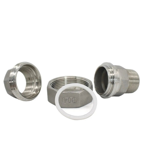 Stainless Steel 304 BSPT Pipe Fittings Set Heavy Duty All In One 5 Piece Male To Female Threaded Union Cast Live Connectors