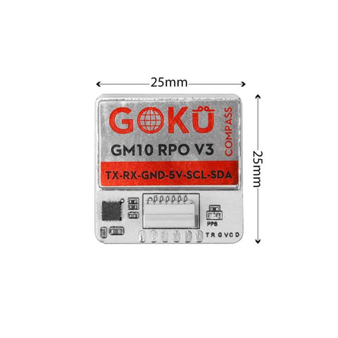 Goku GM10 Pro V3 GPS Module With Compass For Precision Flight, 25mm size, front view showing connectors and dimensions.