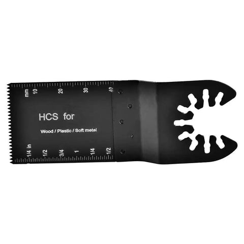 Bi Metal 32mm Oscillating Saw Blades Set For Wood Plastic And Soft Metals; black blade with measurement markings and open teeth design