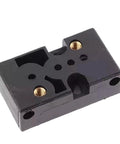 Heavy Duty 81532001 Pneumatic Component Base Inverter front view showing solid black design and brass mounting holes.