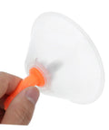 Close-up of windproof spray nozzle with transparent deflector for garden sprayer tanks, easy install drift guard for even spraying