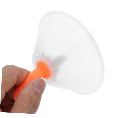 Close-up of windproof spray nozzle with transparent deflector for garden sprayer tanks, easy install drift guard for even spraying