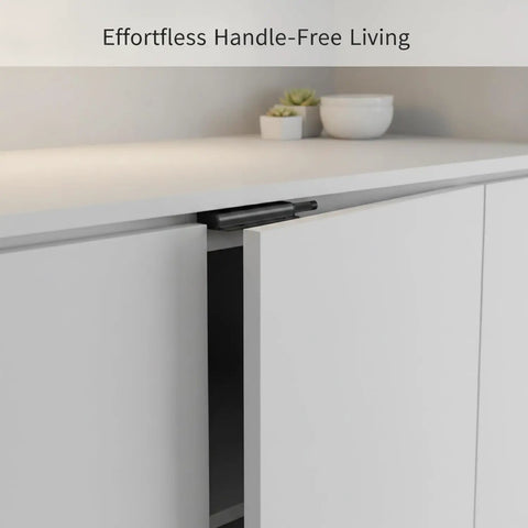 Push To Open Aluminum Alloy Cabinet Latch For Handle Free Kitchens And Wardrobes No Hassle Install on white cabinet
