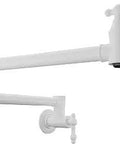 Wall Mount Pot Filler Faucet With 360 Degree Swivel 24 Inch Reach Dual Joint Arms Dual Shut Off Valves Matte White Finish