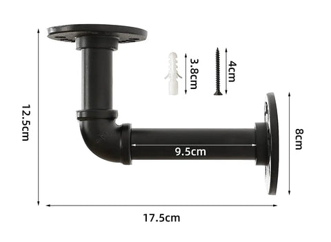 Dimensions of Beefy Wall Hanging Shelf Brackets Set Of 6 Heavy Duty Rustic Black Metal Pipe Brackets For DIY Open Shelving