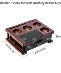 Heavy Hitter Double Tier Solid Wood Espresso Tamping Station With Combo Knock Box Premium Handcrafted Coffee Bar Organizer Kit with dimensions.