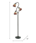 Three Light Floor Lamp With Hand Rolled Art Glass Shade In Dark Bronze Finish, Fall River Collection Vintage Colonial Vibe, 70-inch height