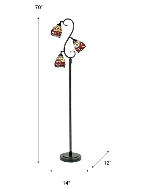 Three Light Floor Lamp With Hand Rolled Art Glass Shade In Dark Bronze Finish, Fall River Collection Vintage Colonial Vibe, 70-inch height