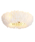 Neojoyoenix 20" Feather-Dressed Caged Ceiling Fans with Remote, Flush Mount with Light showing soft white feathers and gold accents.