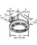 Diagram showing dimensions of Bathroom Exhaust Fan With 100 CFM And 100 Watt Light With Glass Lens Ceiling Mount Ventilation Fixture.