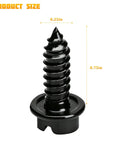Gear Up Your Ride Smoothly With These Hella Tough Slotted Stainless Steel License Plate Screws In Fresh Black Finish Eight Piece Set, black fastener measurement 0.25in x 0.75in.