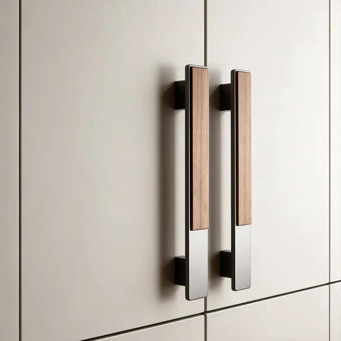Brushed Nickel Cabinet Hardware With Walnut Wood Inlay Modern Drawer Pulls And Knobs For Kitchen And Bathroom durable zinc alloy finish
