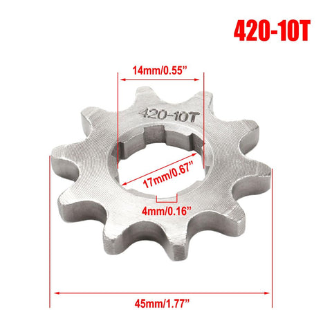 420 10 Tooth 17mm Chain Sprocket with Buckle for Dirt Bikes Go Karts ATVs 50cc to 160cc Engines with dimensions
