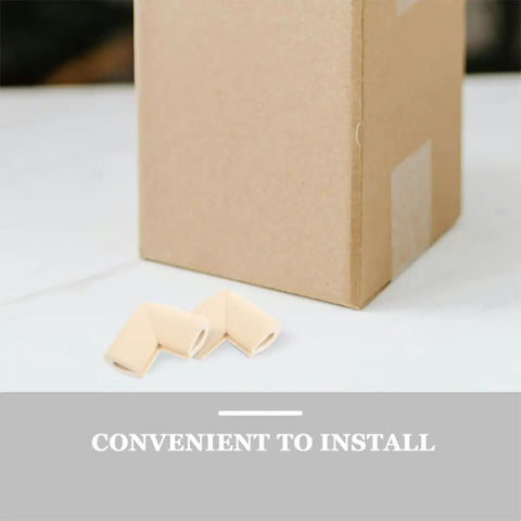 Beige NBR Corner Protectors For TVs And Mirrors Lightweight Edge Guards beside a cardboard box, convenient to install