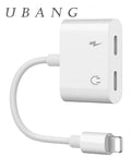 FUBANG Dual USB Charger Adapter with Lightning Connection for fast charging devices, compact design for portability.
