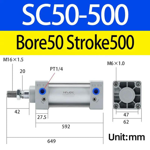 Diagram of Long Stroke Air Cylinder 2 Inch Bore 20 Inch Stroke Double Acting Aluminum Pneumatic Cylinder Built Tough For Industrial Automation.