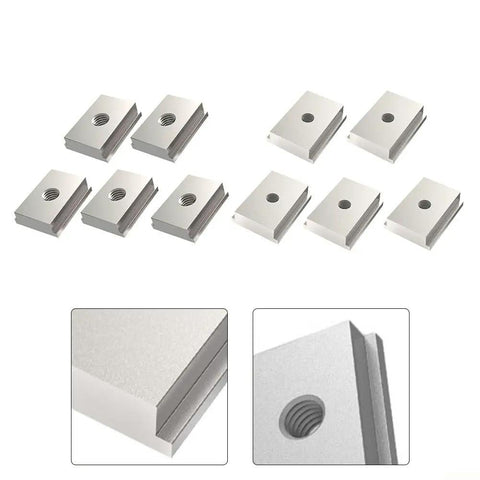 Beefy Five Piece Aluminum Alloy T Track Nuts M6 M8 Set For T Slot Woodworking, showing multiple T-nuts in detail