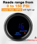 Oil pressure gauge, 2-inch (52mm) digital with blue LED display, 0-150 PSI
