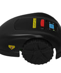 Smart Automatic Robotic Lawn Mower With Self Charging And Rain Avoidance shown from side view with control panel