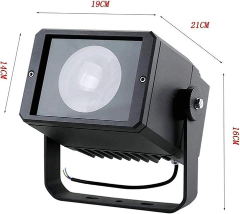 Badass 50W LED Flood Light, IP65 Waterproof Spot Searchlight With Remote Dimmer, shown from the side with measurements.