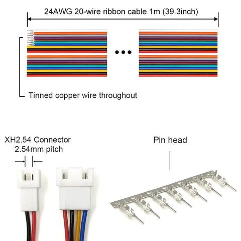 Elite Xh 2.54 mm Connector Kit Includes Snappy Female Housing Male Pin Headers 250 Pieces Plus Twenty Wire Ribbon Cable And Heat Shrink Tube To Help You Gonna Wire Up Any Diy Tech Build With Zero Headaches And Pure Ease