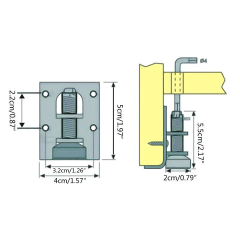 Diagram of Heavy Duty Metal Leveling Feet Set Of 4 For Tables And Benches, showing dimensions and adjustable parts for furniture leveling.