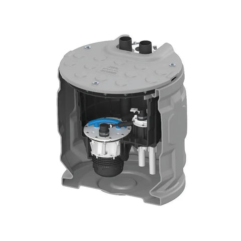 Heavy Duty 24 Inch Sewage Ejector Basin With Grinder Pump System Built Like A Tank For Rock Solid Residential And Commercial Wastewater Handling Featuring One Horsepower Motor Stainless Steel Blades And 66 Gallons Per Minute Flow, showing internal components.