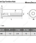 M6 X 35mm Socket Cap Bolts With Barrel Nuts For Furniture Assembly Are Total Badasses Featuring Stainless Steel 304 technical diagram showing dimensions.