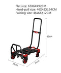 Versatile Folding Hand Truck Dolly For Home And Car Hauling, Converts From Flatbed To Trolley, Compact Portable Flatbed Hauler For Moving Luggage, Boxes, Groceries, And More., black metal folding hand truck with red wheels, 65x64x92 cm