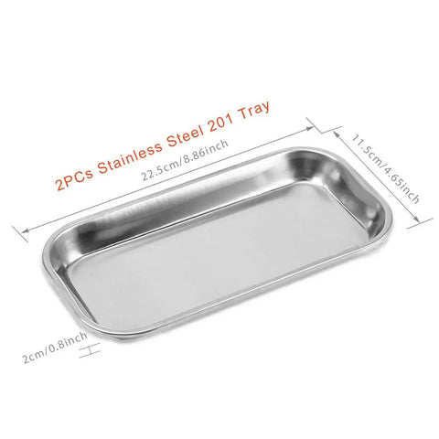 Straight Up Stainless Steel Lab Tray For Medical Gear And Surgical Tools Built Like A Tank With Rust Proof Coating and Safe Rolled Edges 22.5 x 11.5 cm.