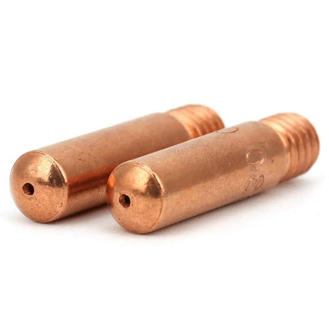 Premium MIG Welding Contact Tips Replacement Consumables With M6x1.0 Thread Fit Model 11 35 Standard Size For Smooth Wire Feed And Torch Setup 10 Pack, two copper tips.