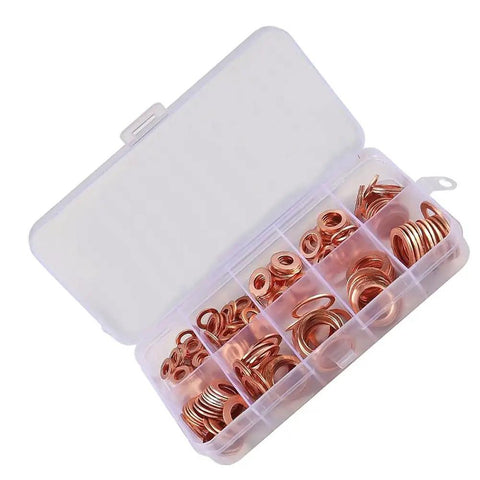 Flat Washer Kit For Sump Bolts And Engine Seals High Heat Red Copper Construction 300 Piece Assortment With Metric Sizes For Bolts And Nuts Heavy Duty Gasket Sealing And Pressure Resistance in plastic case