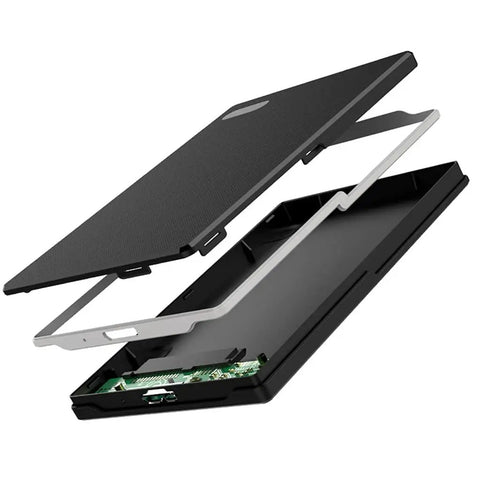Zero Drama 2.5 Inch SATA Hard Drive Enclosure USB 3.0 External SSD Case showing lightweight ABS shell and internal circuit.