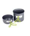 Two pots from All In One Outdoor Camp Cookware Set With Pot And Tableware For Hiking Picnics Travel And Camping Lightweight Compact Durable Green Dishes Kit