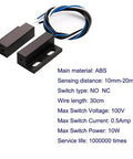 Three Sets NO NC Black Magnetic Door Sensor Reed Switch Kit with 30cm cables and specs, ABS material, for home and office security.