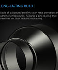 Close-up of Six Inch To Four Inch Duct Reducer Cone Adapter, galvanized steel, for grow tents and home ventilation systems.