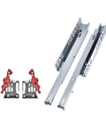 Heavy Duty Undermount Concealed Drawer Slides Featuring Hella Smooth Glide Motion And Professional Grade Steel Construction For Kitchens And Workshops Built Tough Without Any Exposed Mounting Parts 1 Pair components including rails and mounts.