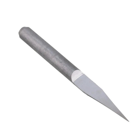 Heavy Duty 1/8 Inch Shank Ten Degree Carbide Cnc Router Bits With Zero Point One Millimeter Precision Tips For Acrylic Mdf Pcb And Two Color Boards Built Tough Runs Slick Makes Cutting A Breeze Pack Of Ten, showing a single carbide router bit.