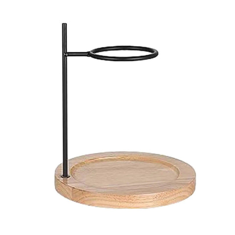 Premium Metal Pour Over Coffee Stand Portable Drip Rack Real Deal Handheld Brew Holder with wooden base for coffee brewing.