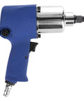 Heavy Duty Pneumatic Impact Wrench Delivers 65kg Torque At 8500Rpm With 12.7mm Chuck And 5 Speed Settings, side view showing blue grip.