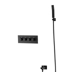 Top Shelf 16 Square Led Shower System With Brushed Nickel Thermostatic Controls For Rainfall Mist And Handheld Sprayers Heavy Duty Stainless Steel Frame With Temp Sensing Color Lights shower panel with overhead and handheld sprayers.