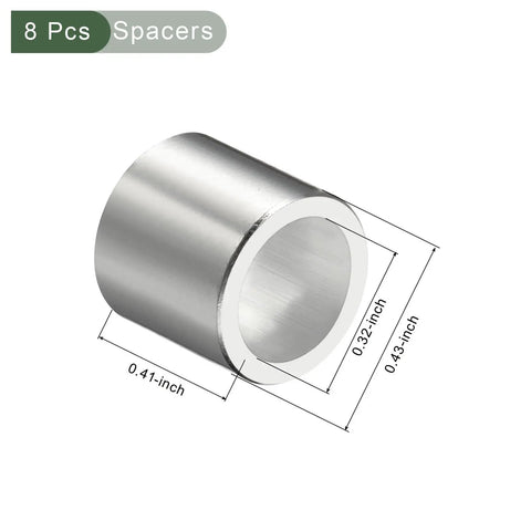 Close-up of one durable silver spacer from Eight Pcs Inline Axle Bearing Spacers Kit For Roller Skates, showing dimensions.