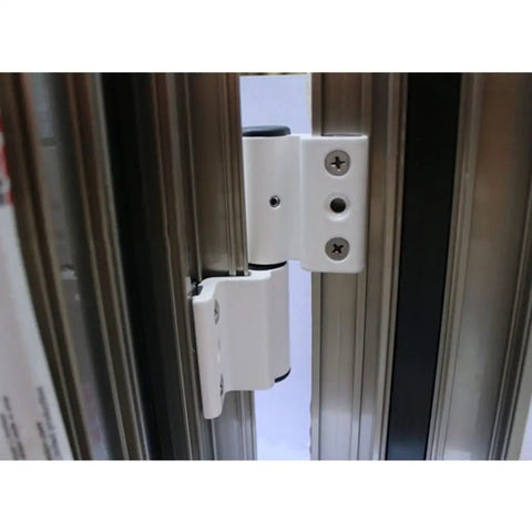Close-up of 2 Pack Aluminum Door Hinge Set For Flat Doors Left And Right Thickened Aluminum Alloy Hinges Broken Bridge Style White Finish