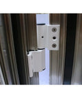 Close-up of a Two Pack Thickened Bridge Aluminum Door Hinges Set, heavy duty 120 kg per pair in white finish, installed on a metal door frame.